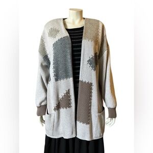 Vintage Kriss Sweden Wool Patchwork Cardigan Sweater Open front Shoulder Pads
#M
